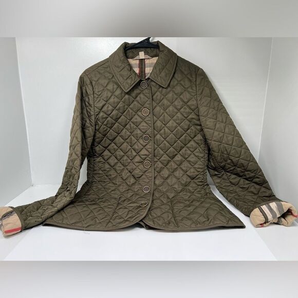 Burberry Green Quilted Lightweight Button Up Jacket Size M - Picture 1 of 12